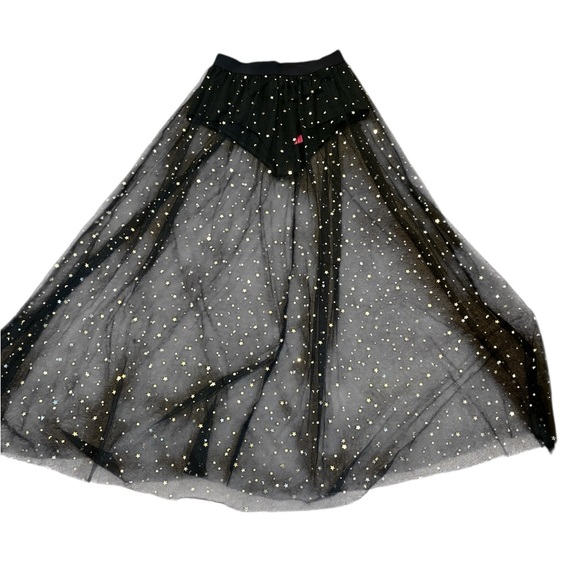 Celestial Glitter Black Mesh and Gold Women's Maxi Skirt NWT - Picture 2 of 4